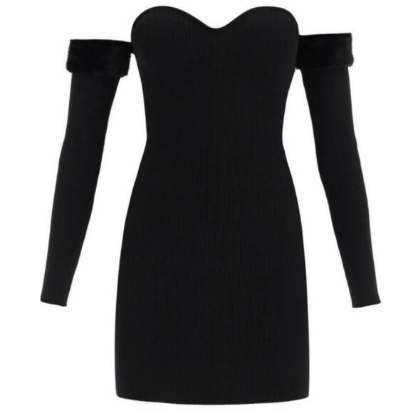 Staud Josee Knitted Mini Dress Staud Black Faux Fur Trim Size M NWT Event - Picture 12 of 12